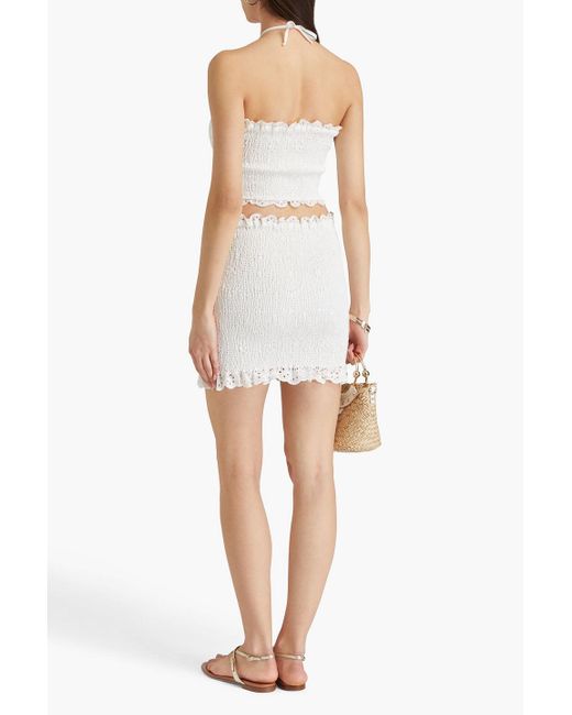 Charo Ruiz White Areth Cropped Shirred Broderie Anglaise Cotton-Blend Halterneck Top