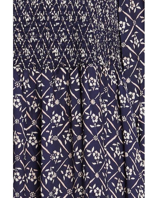 Claudie Pierlot Blue Rosalia Shirred Printed Satin Midi Dress
