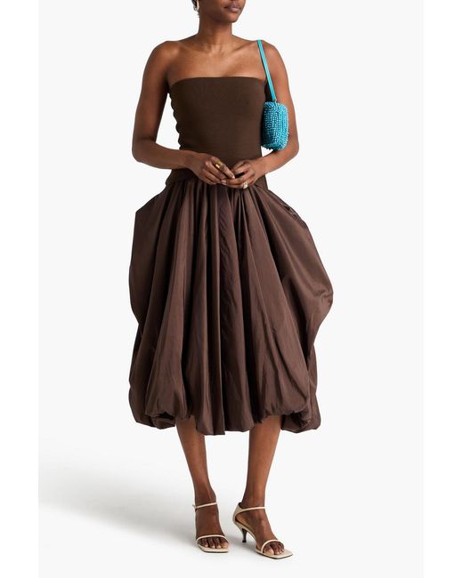 Jonathan Simkhai Brown Izzy Strapless Stretch-Knit And Taffeta Midi Dress