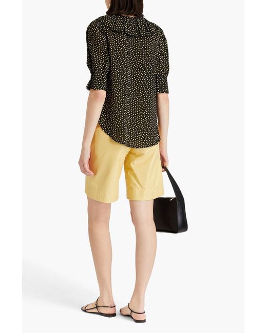 See By Chloé Green Gathered Polka-dot Crepe De Chine Top