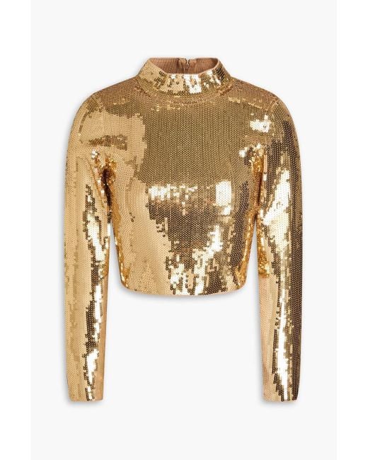 Sandro White Cropped Sequined Ribbed-knit Top