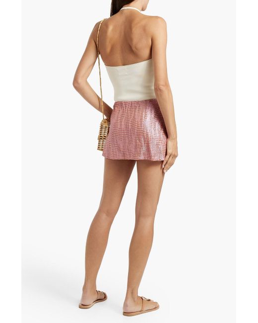 Missoni Pink Striped Metallic Crochet-knit Mini Skirt