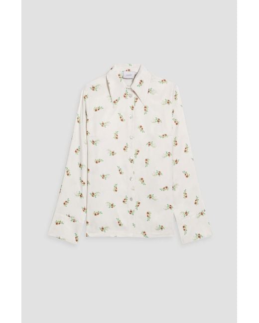 Sleeper White Pyjama-oberteil aus charmeuse mit floralem print