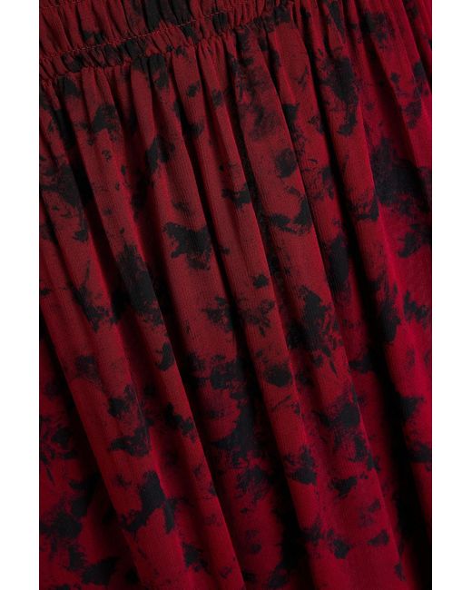 Ganni Shirred Printed Georgette Mini Dress