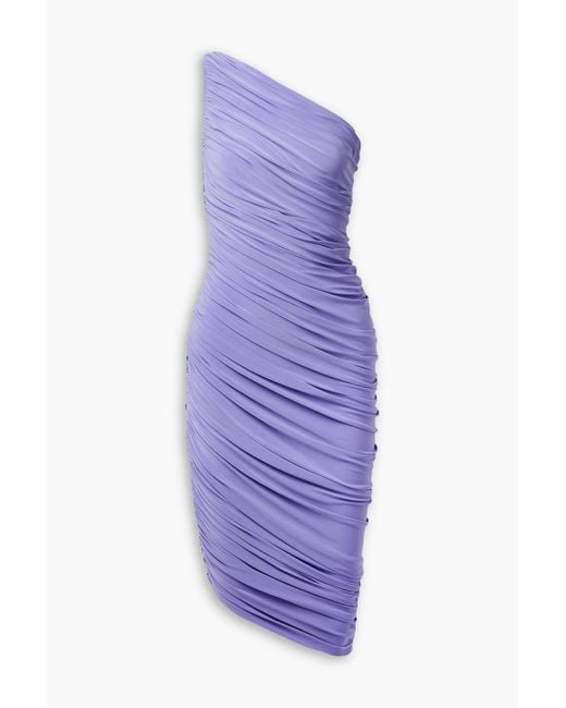 Norma Kamali Purple Diana One-shoulder Ruched Stretch-jersey Dress