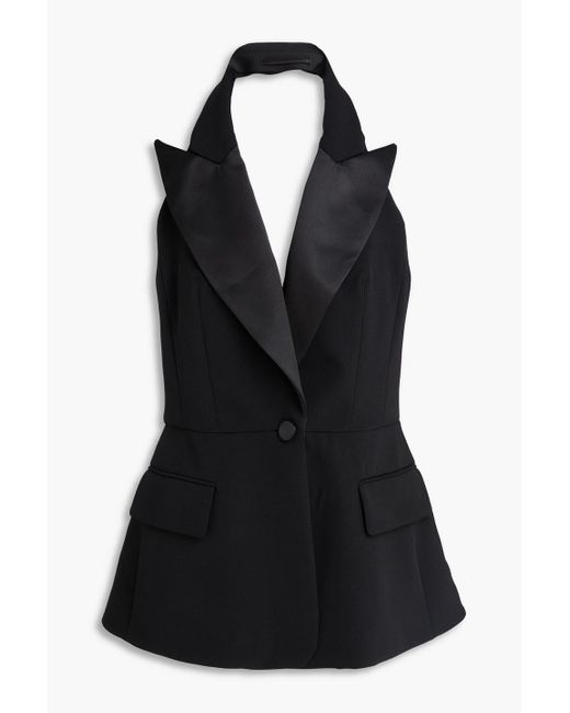Max Mara Black Aletta Satin And Wool-blend Crepe Halterneck Top