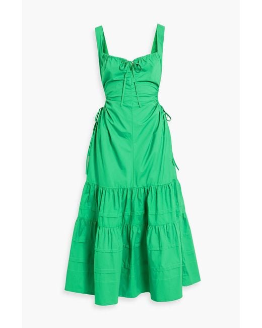 Nicholas Betty Tiered Cutout Cotton-poplin Midi Dress in Green | Lyst ...