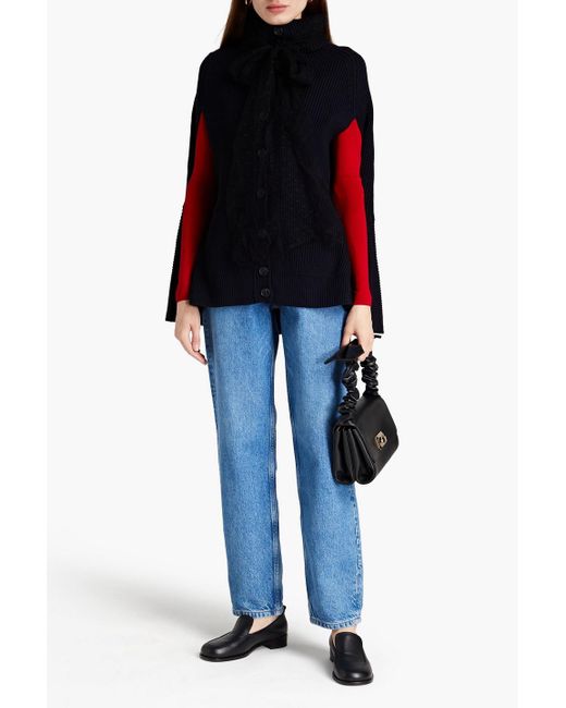 RED Valentino Blue Point D'esprit-trimmed Ribbed Wool Cape