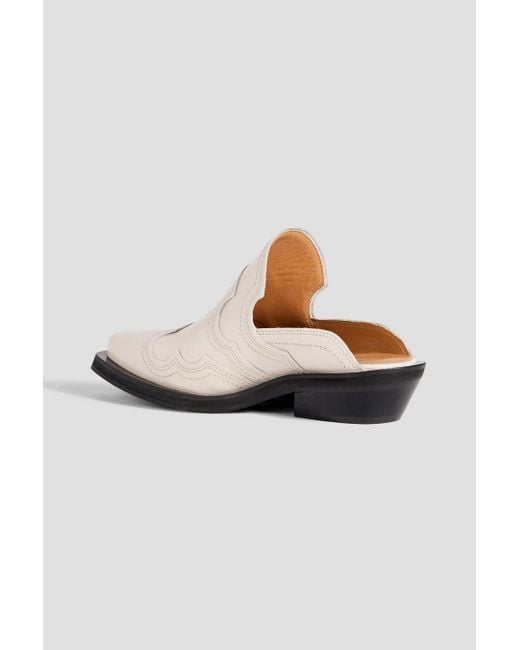 Ganni Western Leather Mules in White | Lyst