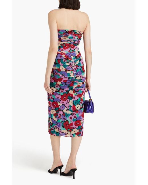 Nicholas White Sorin Strapless Floral-print Stretch-mesh Midi Dress