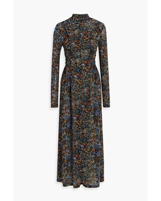 Ulla Johnson Black Orianna Ruched Printed Stretch-Jersey Midi Dress