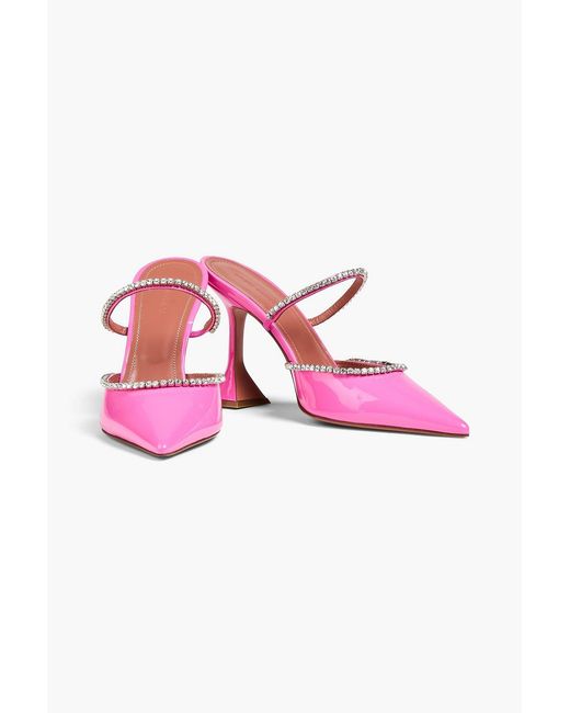 AMINA MUADDI Pink Gilda Crystal-embellished Patent-leather Mules