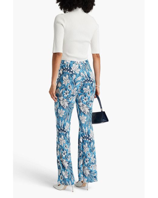 Diane von Furstenberg Blue Brooklyn Floral-print Jersey Flared Pants