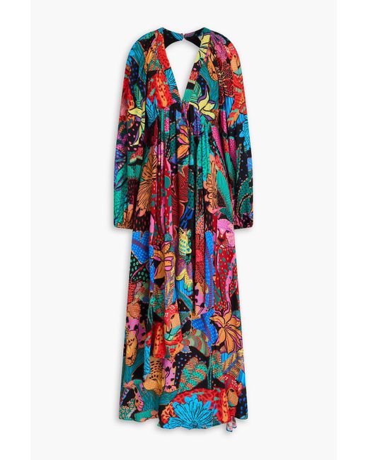 Farm Rio Red Cutout Floral-print Crepe Maxi Dress