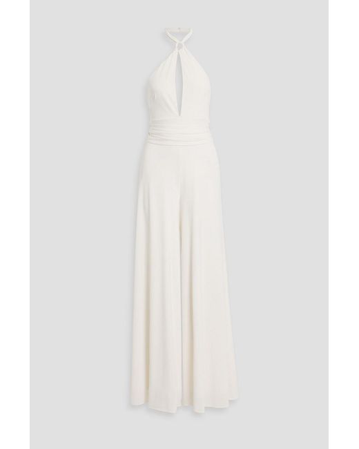 Halston Heritage White Cutout Stretch-Jersey Halterneck Jumpsuit