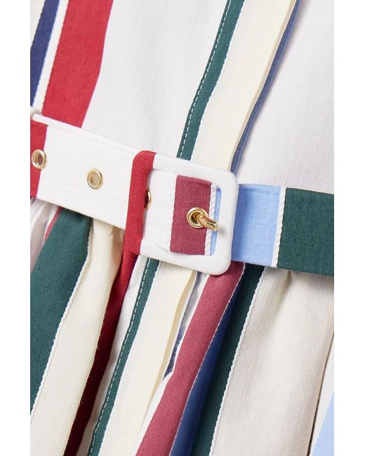 LaDoubleJ Libertine Belted Gathered Striped Cotton-Blend Poplin Midi Shirt Dress