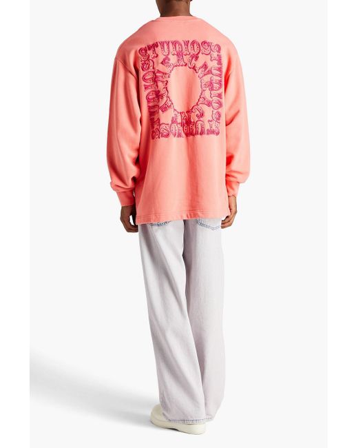 Acne Pink Embroidered French Cotton-terry Sweatshirt for men