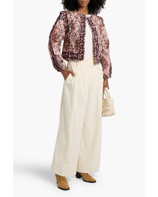 Farm Rio Natural Cotton-Corduroy Wide-Leg Pants