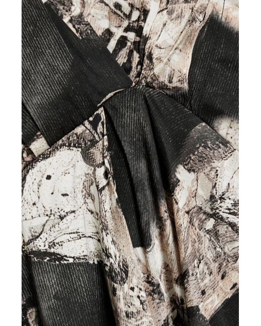 IRO Black Nirveli Pleated Printed Satin Mini Dress