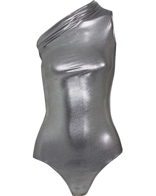 Rick Owens Metallic One-shoulder Draped Lamé Swimsuit