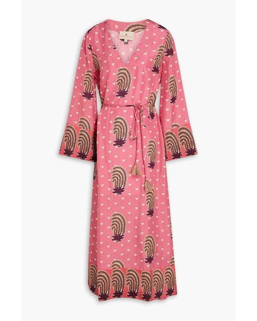 HANNAH Pink Leandra Floral-Print Silk-Satin Maxi Dress