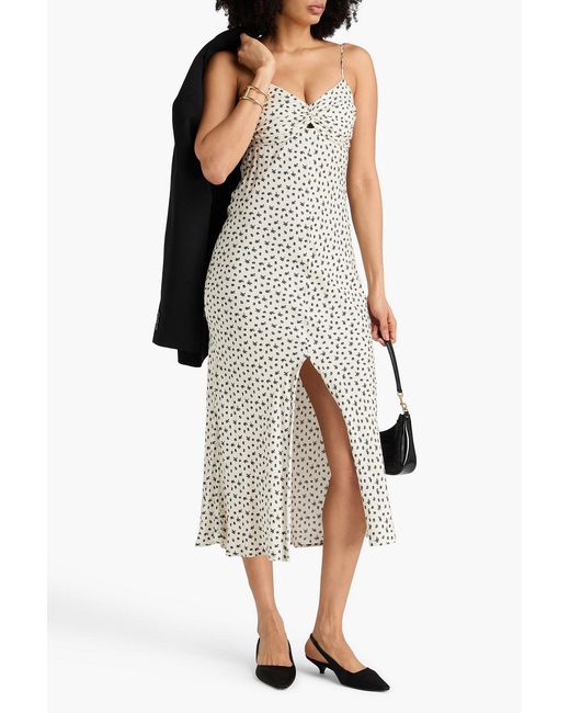 Claudie Pierlot White Twisted Cutout Floral-print Satin-twill Maxi Dress