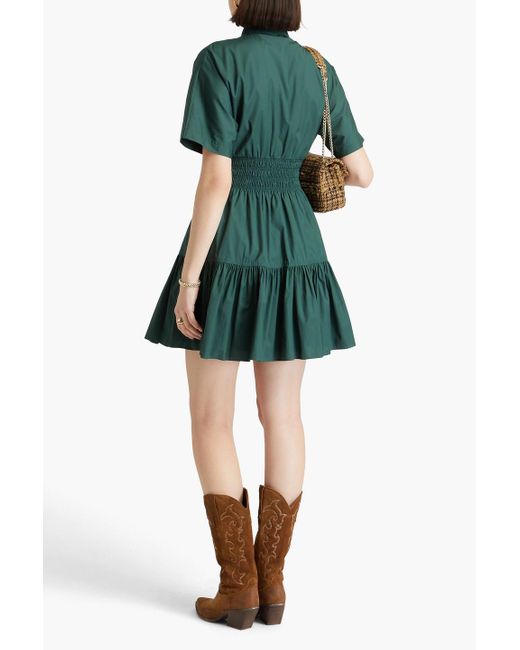 Veronica Beard Green Greta gestuftes hemdkleid in minilänge aus popeline aus einer baumwollmischung