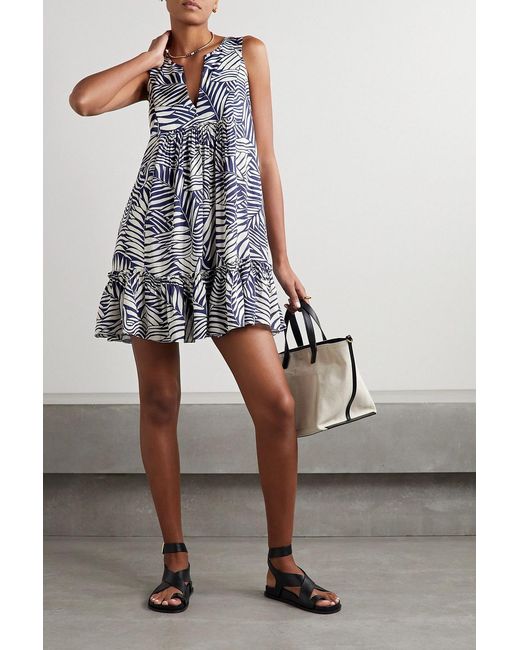 Lemlem Blue Tiered Printed Ecoverotm-voile Mini Dress