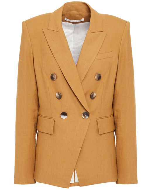 Veronica Beard Natural Lonny Dickey Double-Breasted Linen-Blend Blazer
