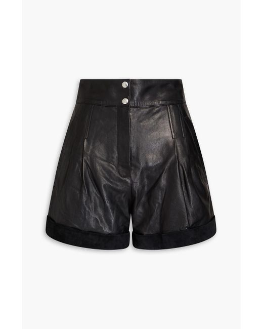 IRO Black Shorts aus leder mit velourslederbesatz