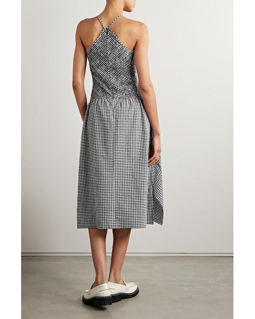 Proenza Schouler Gray Asymmetric Gingham Seersucker Midi Dress