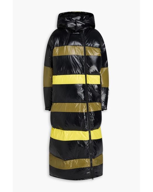 Ganni Black Askja Quilted Striped Shell Hooded Down Coat
