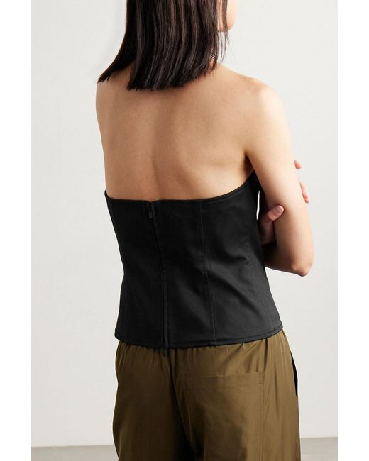 Tibi Black Chino Strapless Cotton-Blend Twill Bustier Top