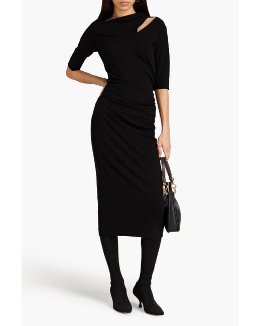 Brunello Cucinelli Black Cutout Bead-embellished Wool-blend Jersey Midi Dress