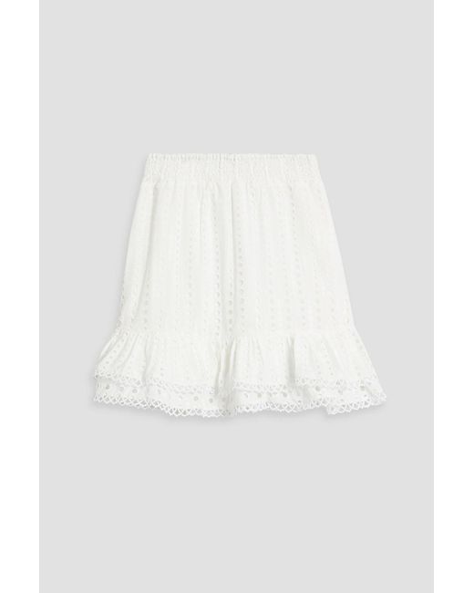 Charo Ruiz White Minirock aus einer baumwollmischung mit lochstickerei und rüschen