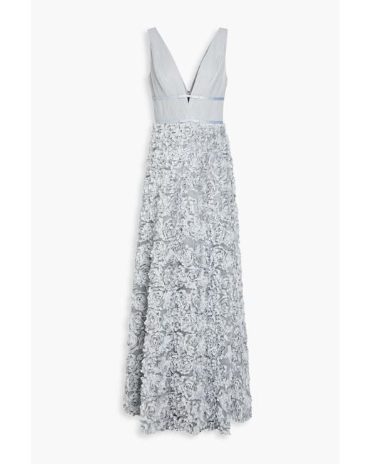 Marchesa Gray Floral-appliquéd Tulle Gown