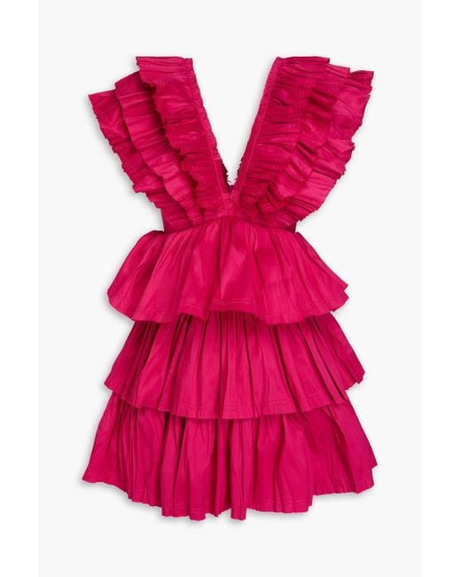 Aje. Pink Rhythmic Tiered Taffeta Mini Dress