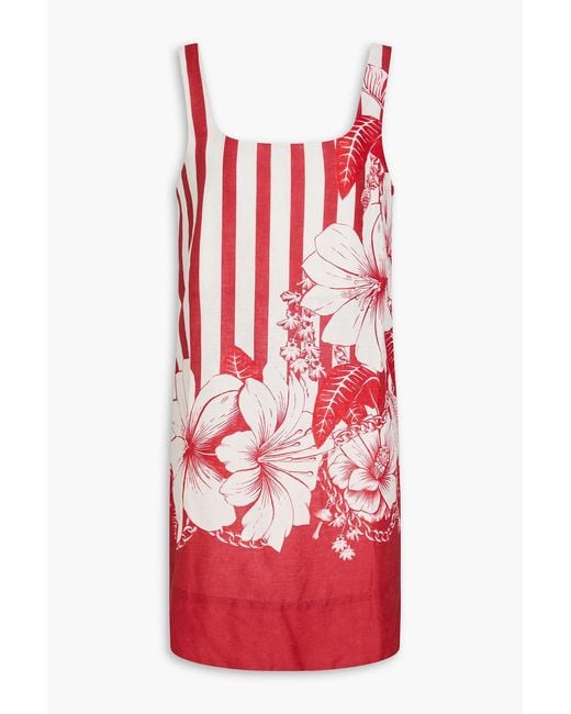 Farm Rio Red Floral-print Linen Mini Dress