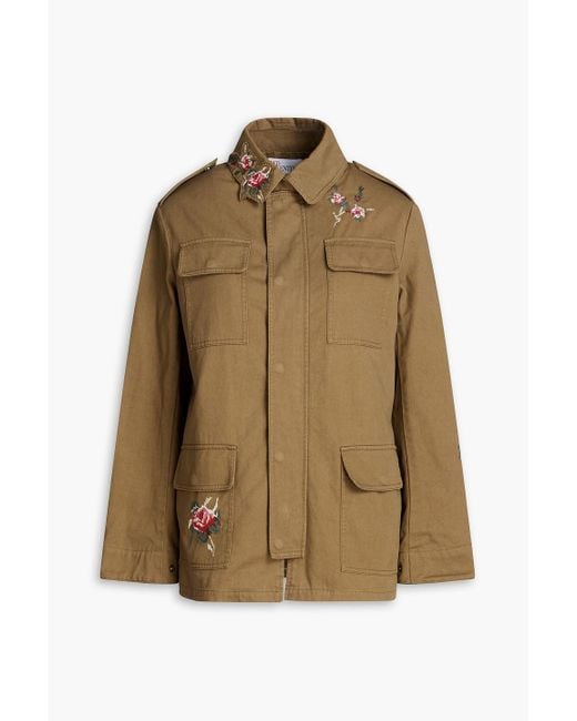 RED Valentino Brown Embroidered Cotton-twill Parka