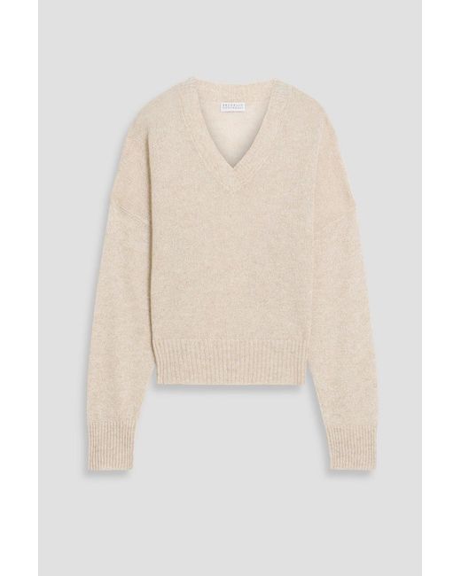 Brunello Cucinelli Natural Metallic Crochet-Knit Sweater