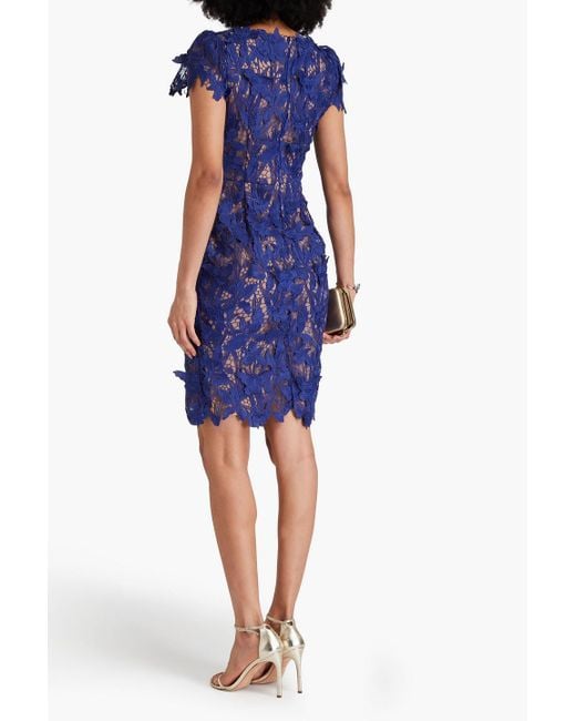 Marchesa Blue Guipure Lace Dress