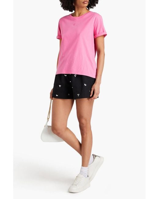 Sandro Pink Embroidered Cotton-jersey T-shirt