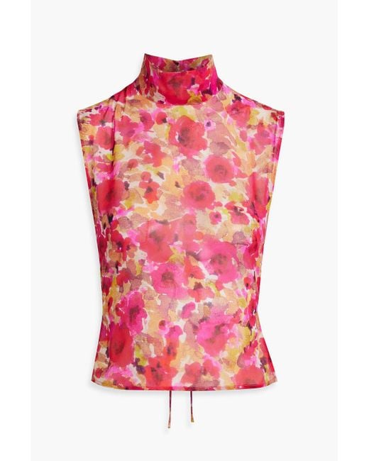 Dries Van Noten Pink Cape-effect Floral-print Silk-georgette Top
