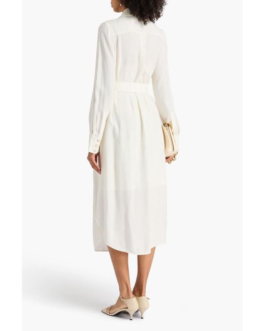Zimmermann White Belted Chain-Embellished Crepe Midi Shirt Dress
