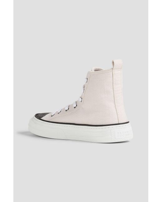 Brunello Cucinelli White Bead-embellished Canvas High-top Sneakers