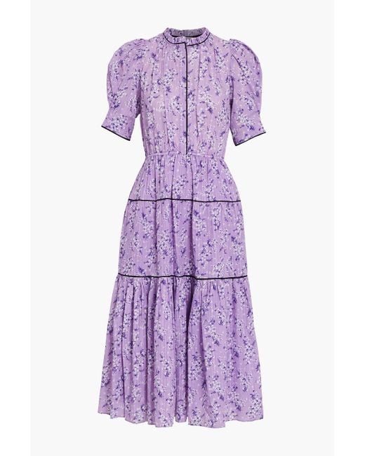Ulla Johnson Purple Corrine Tiered Floral-print Cotton-blend Jacquard Midi Dress