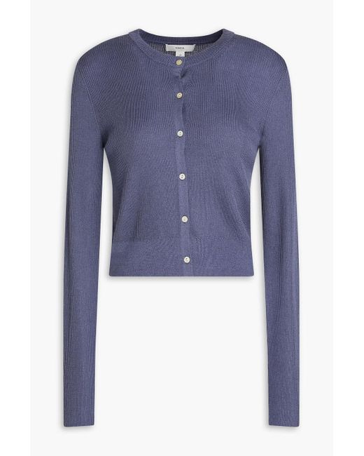 Vince Blue Ribbed Cashmere And Silk-Blend Cardigan
