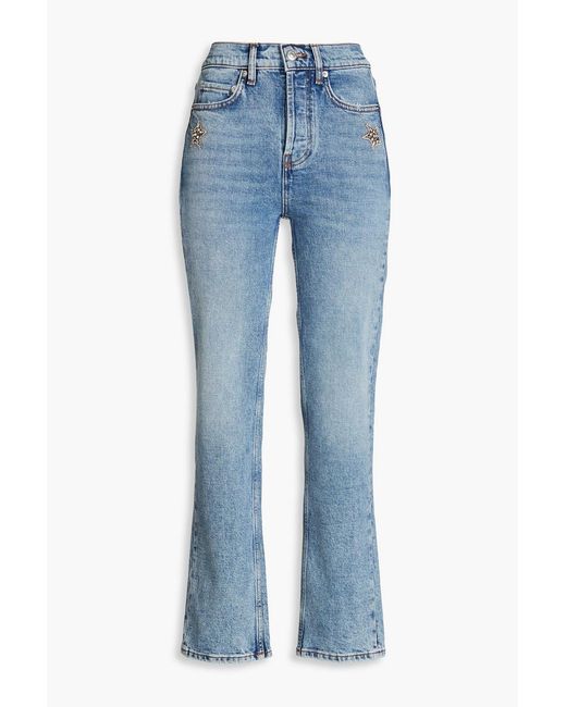 Maje Blue Crystal-embellished High-rise Straight-leg Jeans