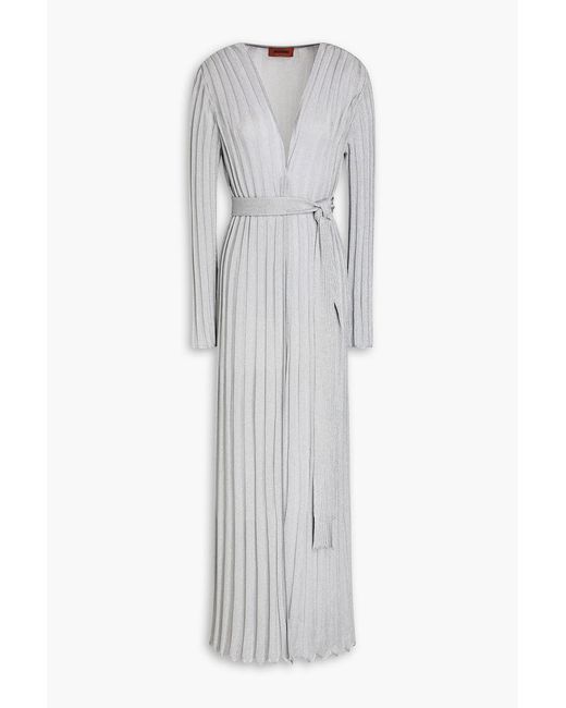 Missoni Gray Belted Ribbed-Knit Cardigan