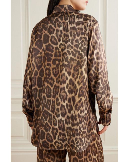 Stella McCartney Brown Embroidered Leopard-Print Satin Shirt